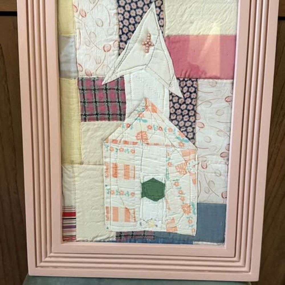 Framed Vintage Quilt Church Wall Art – Handmade One of a Kind